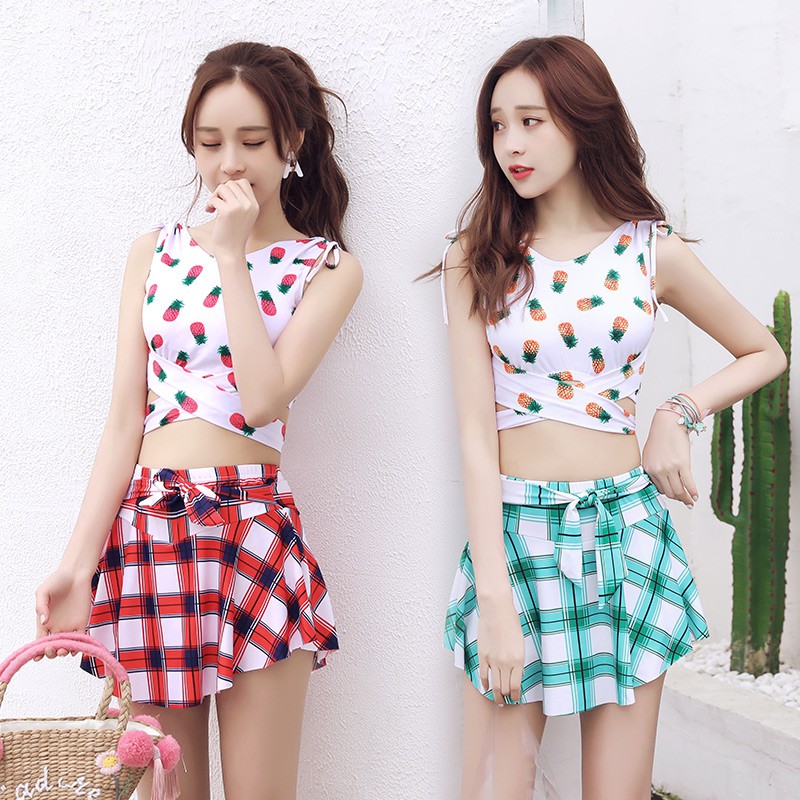 Đồ Bơi Đi Tắm Biển Nữ Hai Mảnh Áo Họa Tiết Quả Dứa Váy Caro Cách Điệu | BigBuy360 - bigbuy360.vn