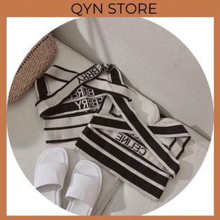 Áo croptop nữ 2 dây ôm sát sọc ngang 2 màu