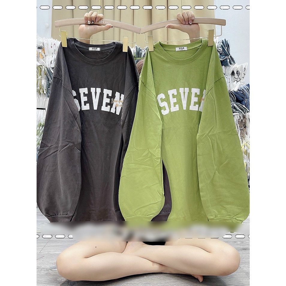 Áo Thun 3158 Unisex BEBONGSTORE Tay Dài Form Rộng Chất cotton Khô họa tiết chữ SEVEN