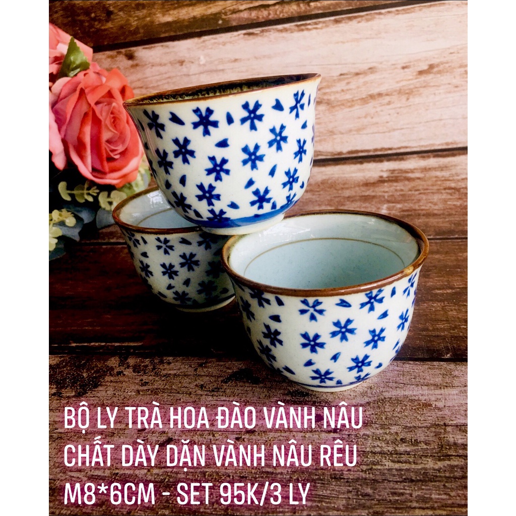 GỐM NHẬT - SET LY TRÀ HOA ĐÀO XANH XINH