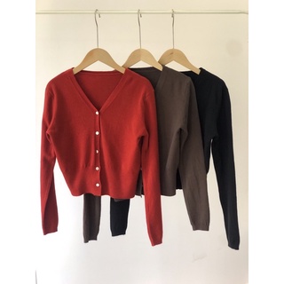 Áo len cardigan cổ V tay dài cúc trắng