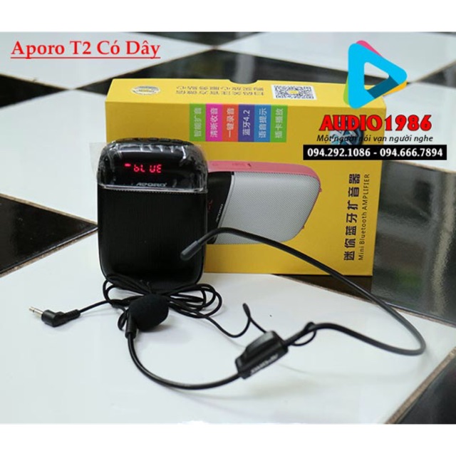 Máy Trợ Giảng Aporo T2 Có Dây Mini Đeo Người Có kết nối Bluetooth - Khe cắm Thẻ nhớ - ghi âm trên loa