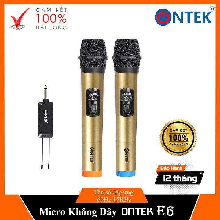 Micro Không dây Karaoke ONTEK E6 cao cấp chính hãng, Dùng chuyên cho các dòng loa kéo, Amply