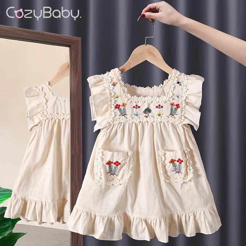 Váy Công Chúa Tay Bay Thêu Họa Tiết Mới Cho Bé Gái