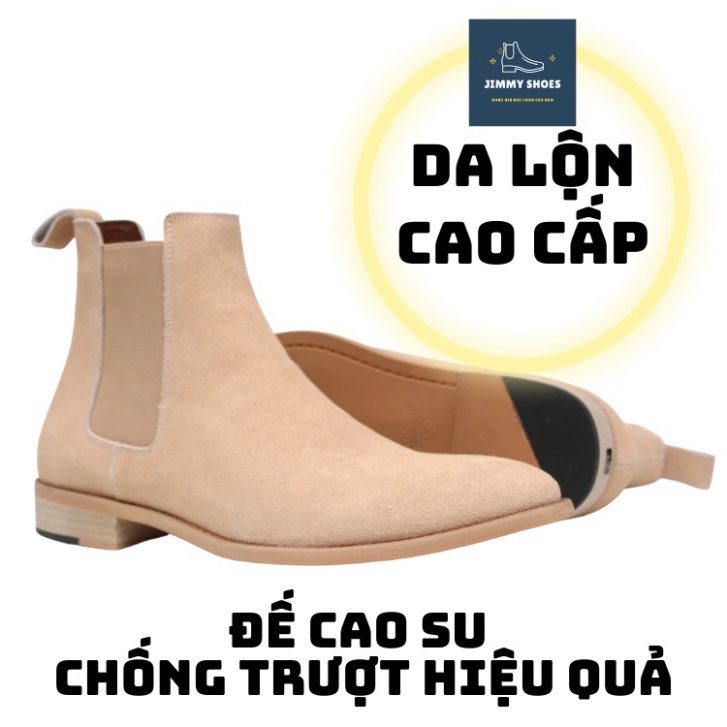 Giày Chelsea boots cao cổ thời trang nam chất liệu da lộn màu tan đế độn 3.5cm | BigBuy360 - bigbuy360.vn