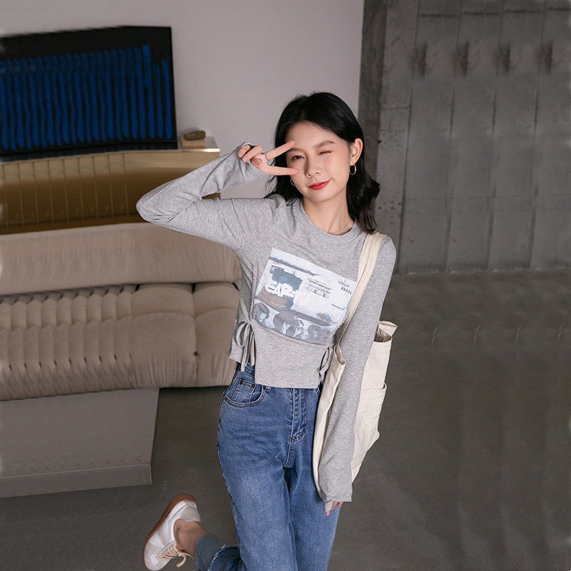 Áo Croptop Tay Dài Thiết Kế Dây Rút Đôi Thời Trang Mới Cho Nữ