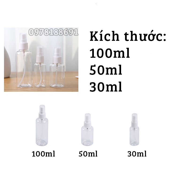 Chai Nhựa Chiết Mỹ Phẩm Trong Suốt Xịt Nhỏ Giọt Đủ Size 30-100ml