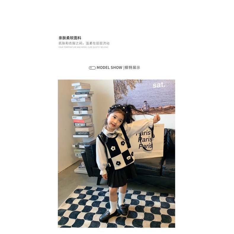 ÁO GHILE LEN ĐEN TRẮNG ĐÍNH HOA CỰC YÊU CHO BÉ - CỐM KIDS NT