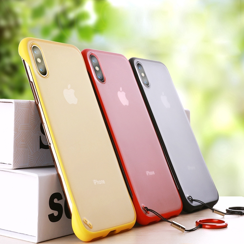 Bộ 2 ốp điện thoại viền nhám cứng trong suốt siêu mỏng không khung cho iPhone 7/8/X/XS/MAX/XR/7P/8P