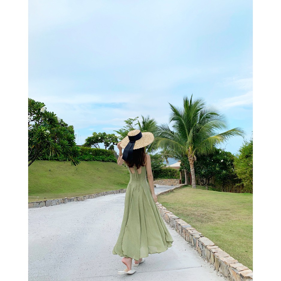 VÁY MAXI VOAN XANH BUỘC LƯNG