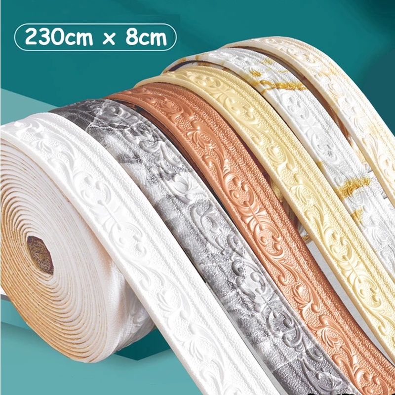 Dải dán viền chân tường xốp 3D tự dính chống thấm nước trang trí nhà cửa phòng khách