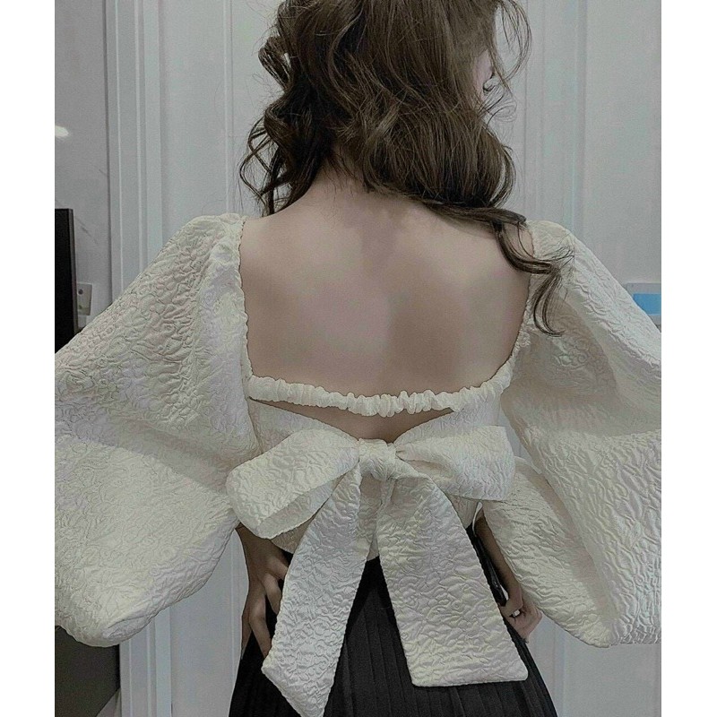 Áo kiểu croptop nữ chất voan xốp xịn có kèm mút ngực
