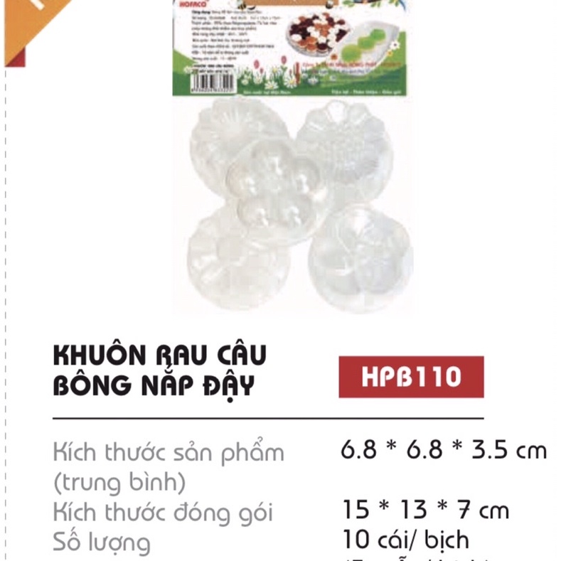 Bộ 10 Khuôn Hoa làm Rau câu, Làm Bánh CÓ NẮP (rộng 6,8cm)