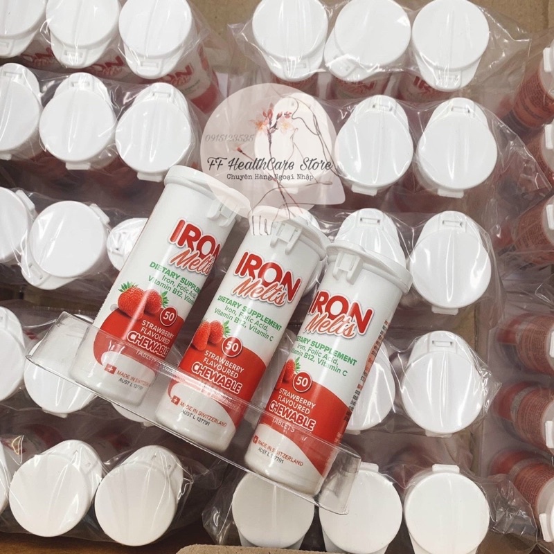 Viên Sắt Ngậm Iron Melts vị dâu 50 Viên Chính Hãng Úc