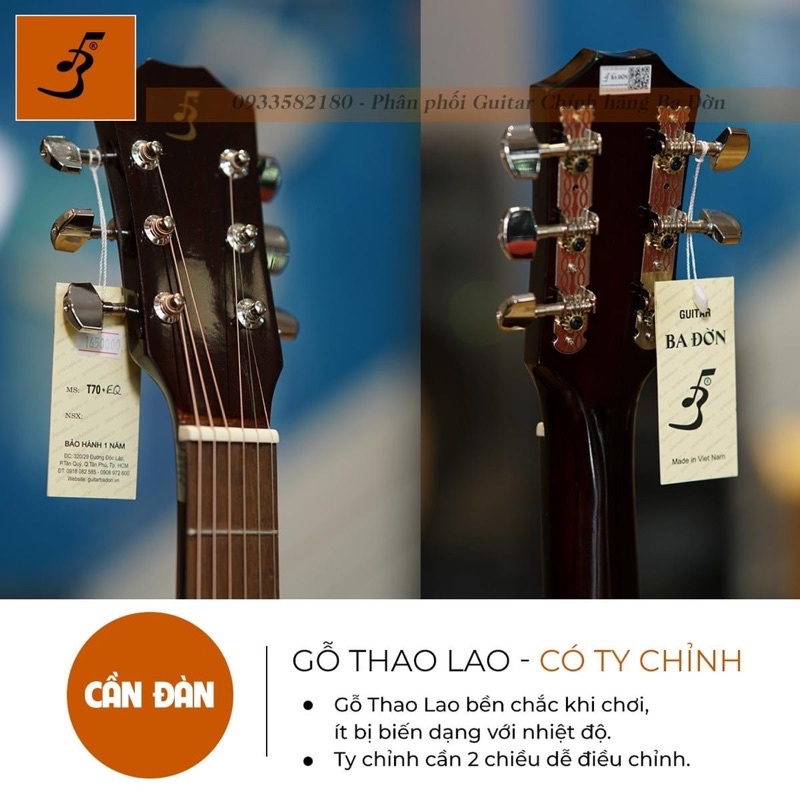 Đàn Guitar Acoustic T70 Ba Đờn, Mặt Gỗ Thông Cao Cấp, Có TY Chỉnh Cần 2 Chiều - Âm Thanh Hay Tặng Phụ Kiện