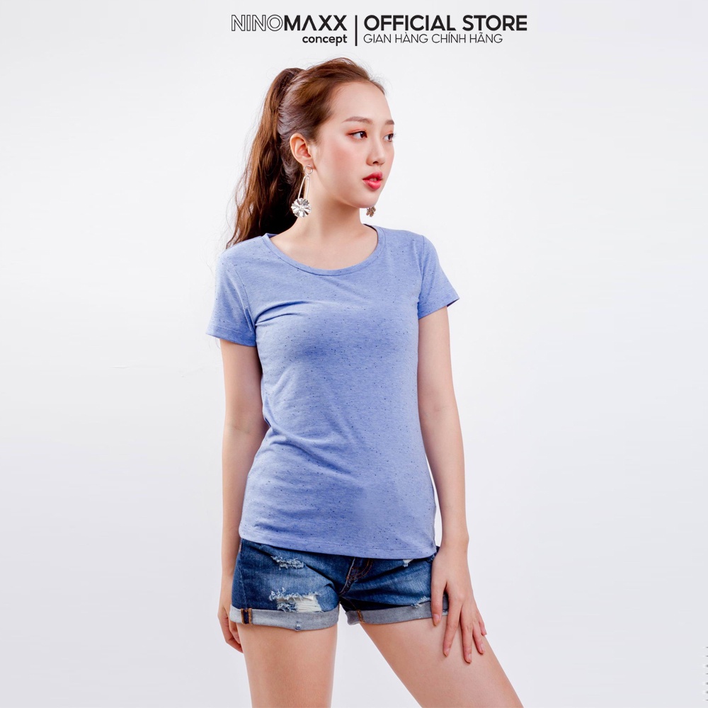 NINOMAXX Áo Thun Nữ ngắn tay cổ tròn màu đen trơn chất liệu thoáng mát co giãn 1801011