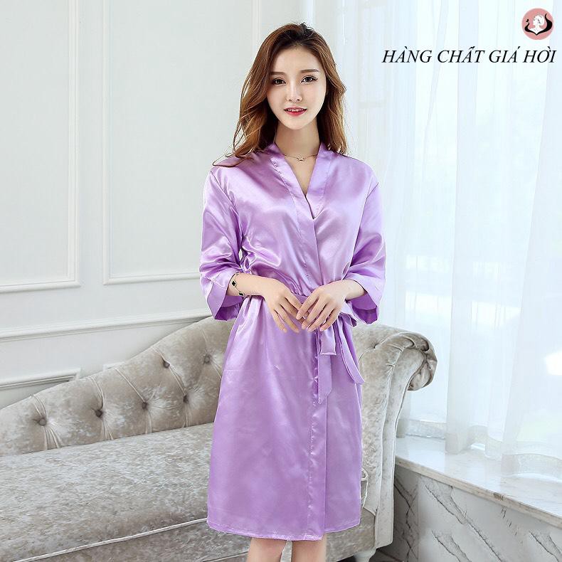 Áo Choàng Ngủ Lụa PYJAMA Ngắn Thắt Eo Siêu Mát Việt Thư (trong 24h phát hàng)