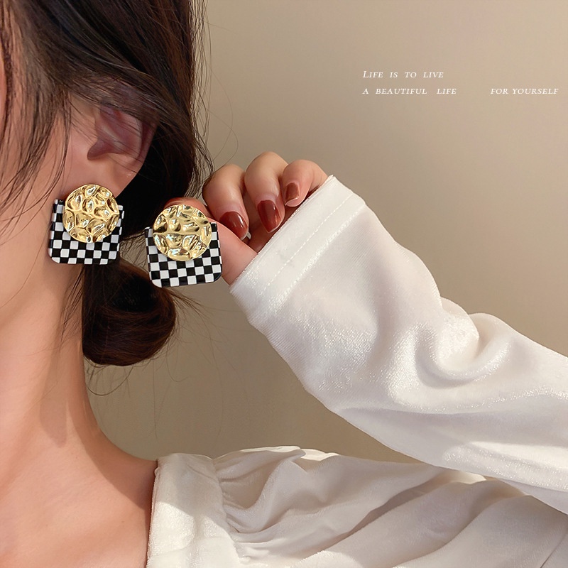 Set khuyên tai/ Đôi khuyên tai AY nhiều kiểu dáng tùy chọn họa tiết sọc ca rô thời trang dành cho nữ