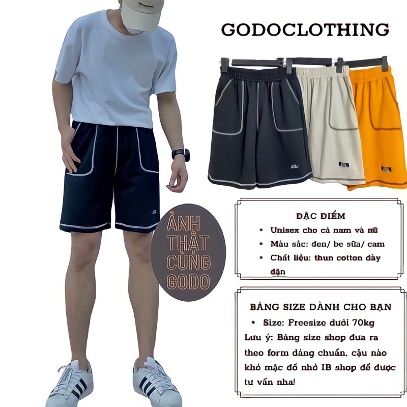 Quần Short Nam Nữ Form Unisex Ống Rộng Vải Thun Cotton Co Giãn Trần Chỉ Nổi GODO G03