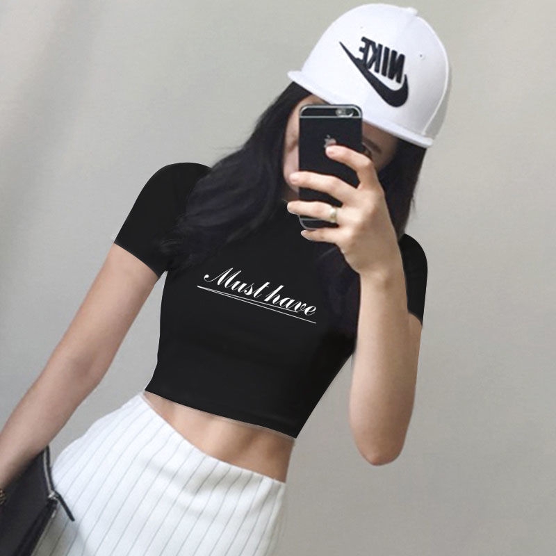 Áo Thun Croptop Tay Ngắn In Chữ Thời Trang Cho Nữ