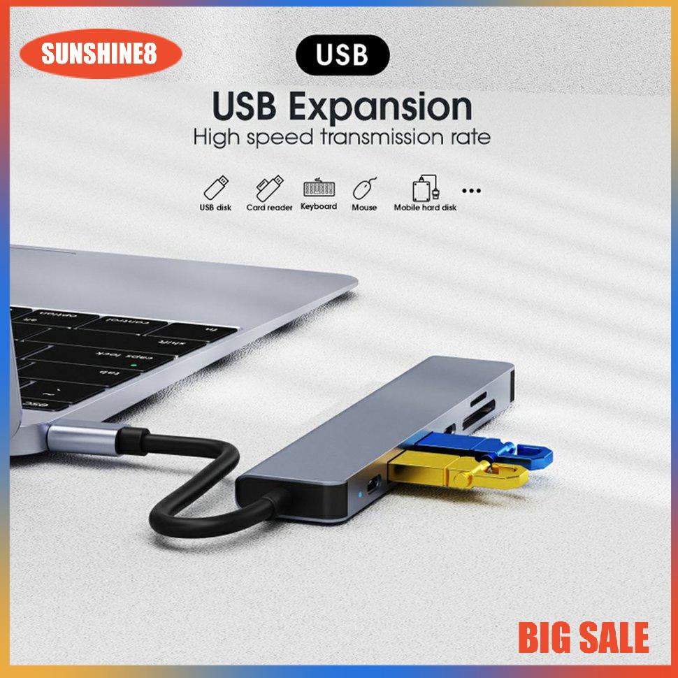 【SUN】Type C To HDMI tương thích USB Dual PD 7-in-1 HUB Hub Portable Adapter