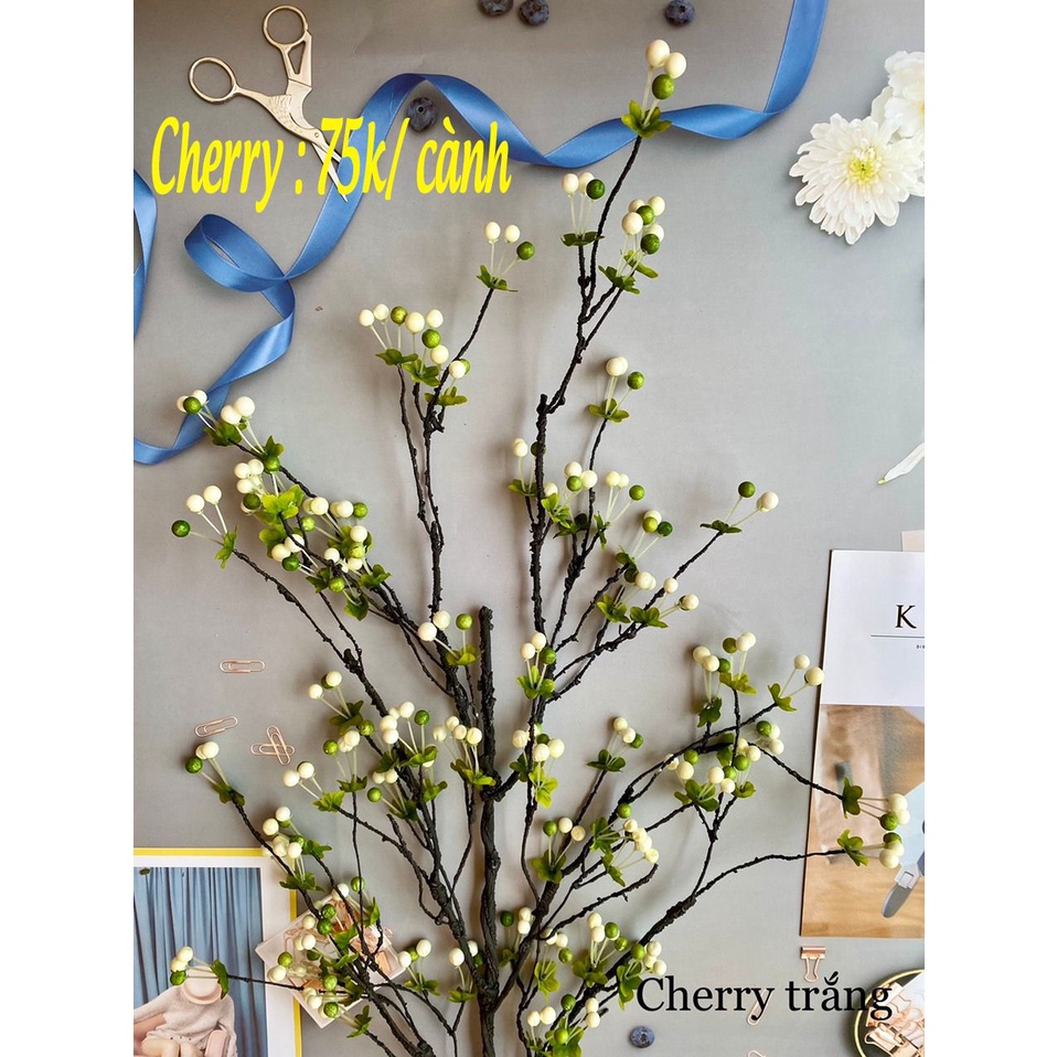 Hoa giả - Cành cherry - Cành đào đông cổ  trang trí bình hoa sự kiện cửa hàng loại đẹp