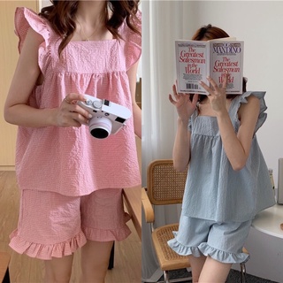 Đồ ngủ mặc nhà áo cánh tiên quần ngắn nữ vải xốp mềm