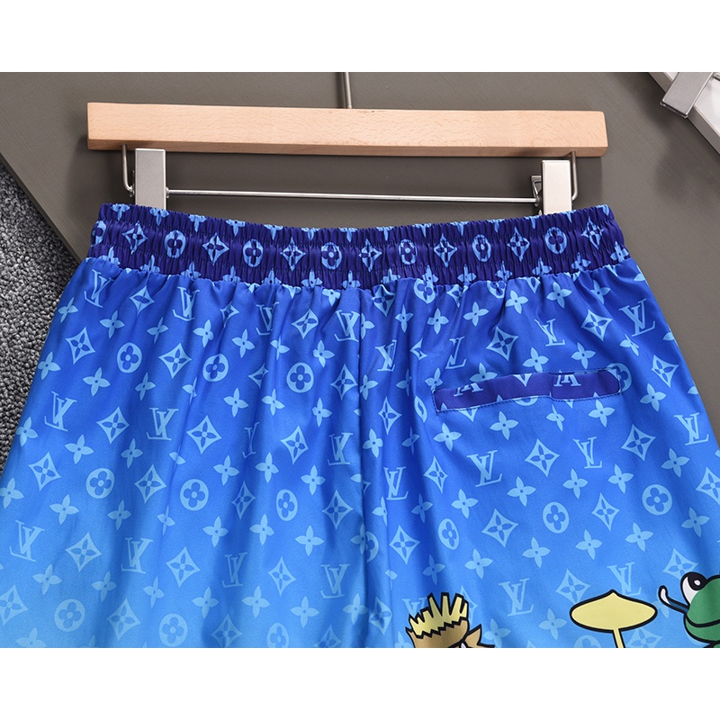 Quần Short In Logo LV Màu Xanh Gradient Thoải Mái Thời Trang Cho Nam