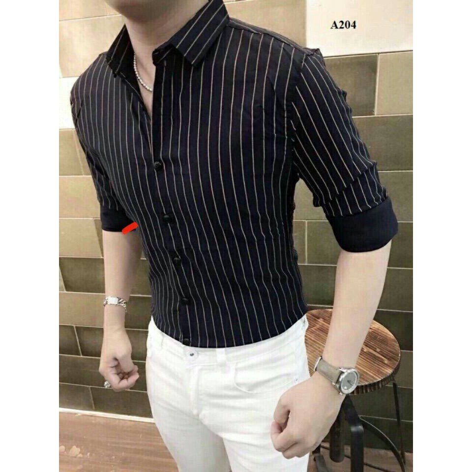 ÁO SƠ MI SỌC ĐEN - CO GIÃN CAO CẤP