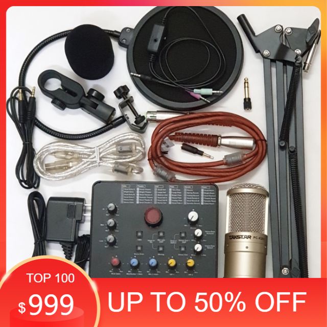 Trọn bộ combo thu âm Soundcard Icon Upod Pro- Mic PC K200 kèm dây live MA2, kẹp mic, màng lọc âm tặng tai nghe và