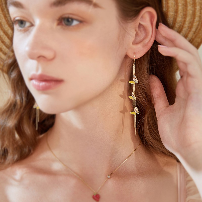 Khuyên tai dài tua rua hình bướm thời trang xinh xắn cho nữ