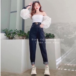 Quần bò cạp cao 2 cúc túi trước