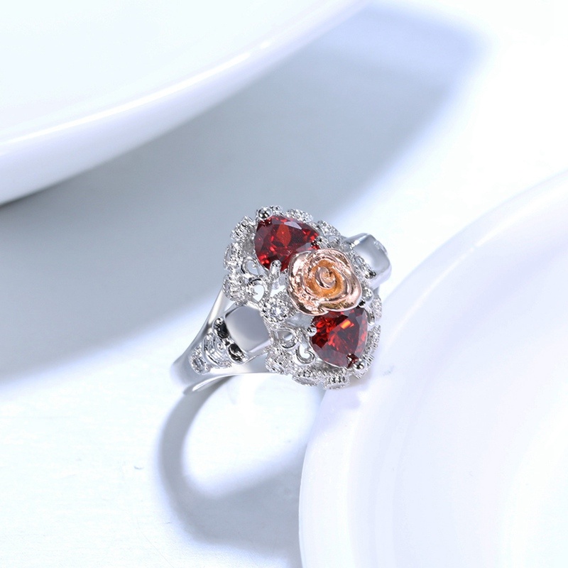 Nhẫn hợp kim hình đầu lâu đính đá ruby thời trang dành cho nữ