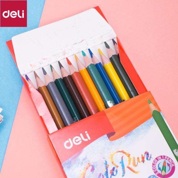 Bút chì màu 2 đầu Deli - Hộp giấy 24 màu - 1 Hộp - EC00520 [Deli]