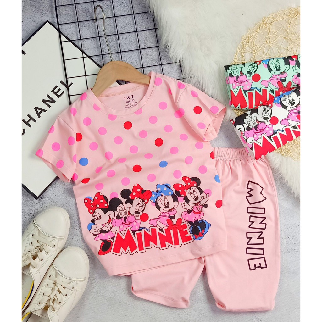 SIZE 9-XXL (20-42KG) ĐỒ BỘ BÉ GÁI ÁO TAY NGẮN QUẦN LỬNG THUN COTTON IN HÌNH MICKEY CHẤM BI