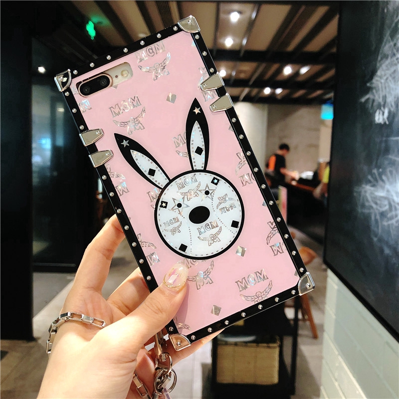 Street Style Mirror Rabbit Ốp lưng OPPO A31 A91 A5 A9 2020 Ốp lưng A5s F9 Reno 2 z 2f 3 R15 R17 F11 Pro Ladies Phone Case with Strap