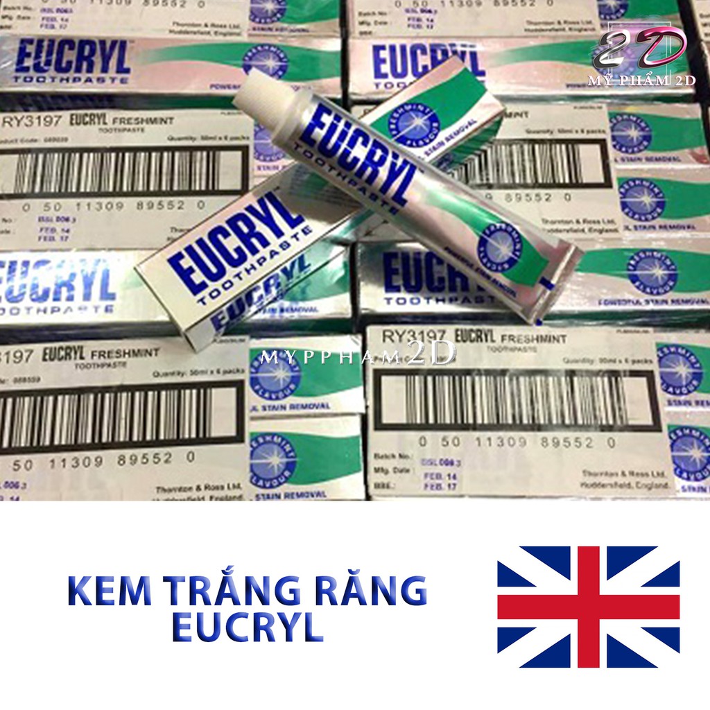 [Hàng loại 1] Kem đánh trắng răng Eucryl Freshmint Toothpaste Anh Quốc 62g thơm mát, trị hôi miệng