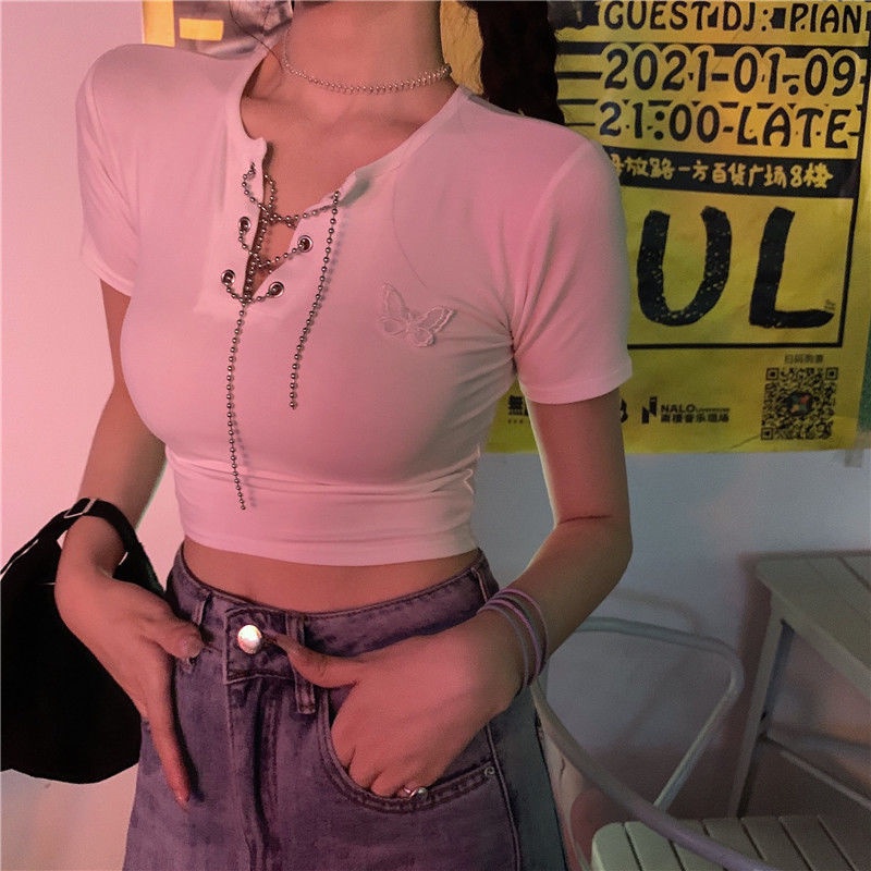 Áo Thun Tay Ngắn Cột Dây Phong Cách Hàn Quốc Dành Cho Nữ