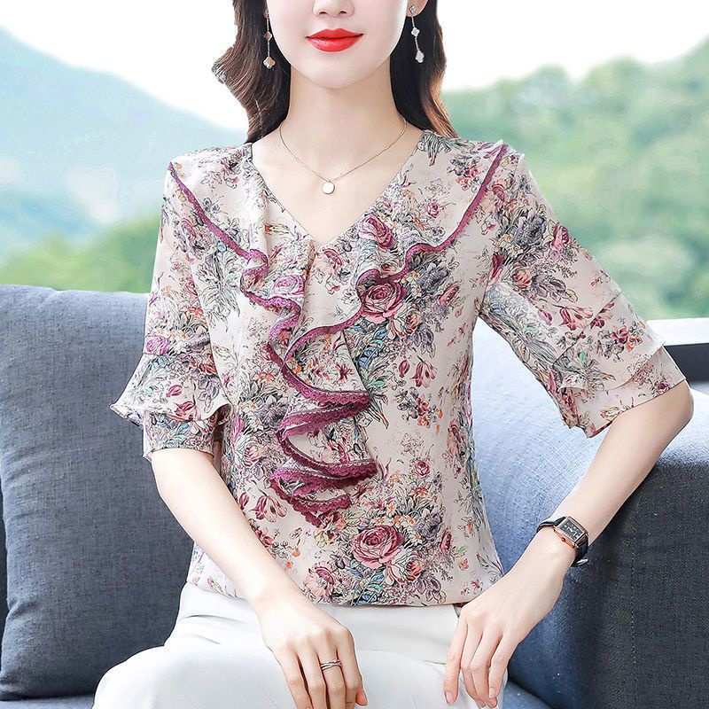 Áo Sơ Mi Chiffon Họa Tiết Hoa Phong Cách Phương Tây Thời Trang Mùa Hè Cho Nữ