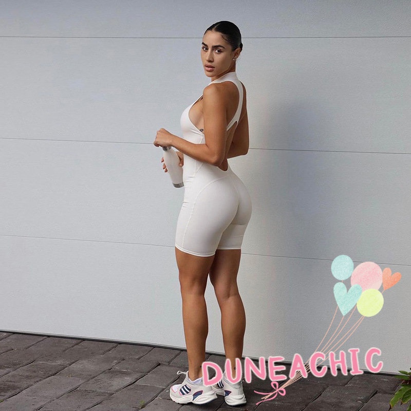 DUNEA Jumpsuit thể thao sát nách màu trơn phối khoá kéo thiết kế hở lưng quyến rũ