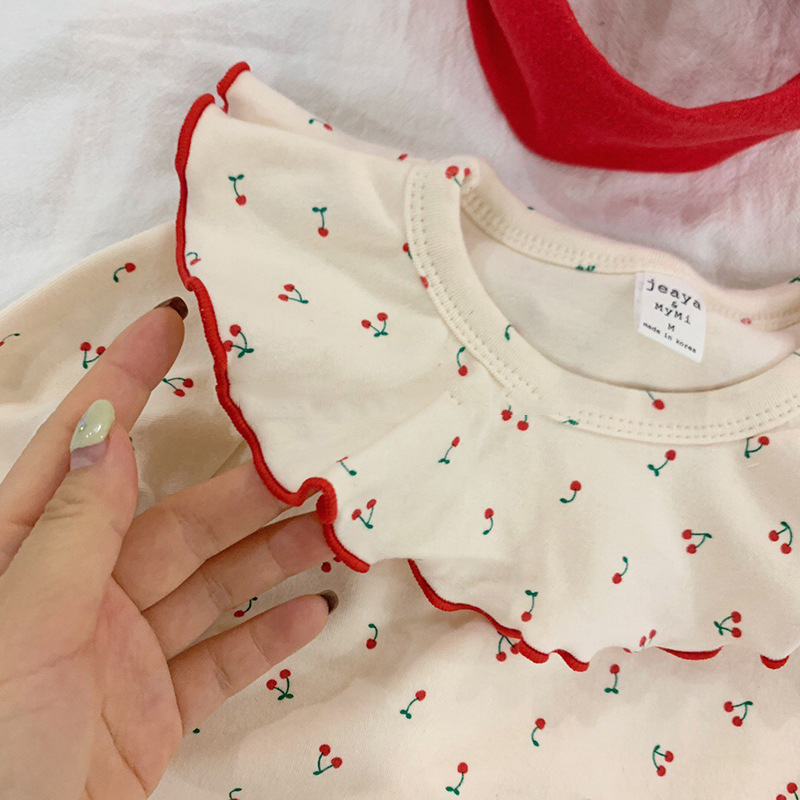 Jumpsuit Tay Dài Hoạ Tiết Cherry Đáng Yêu Cho Bé Gái