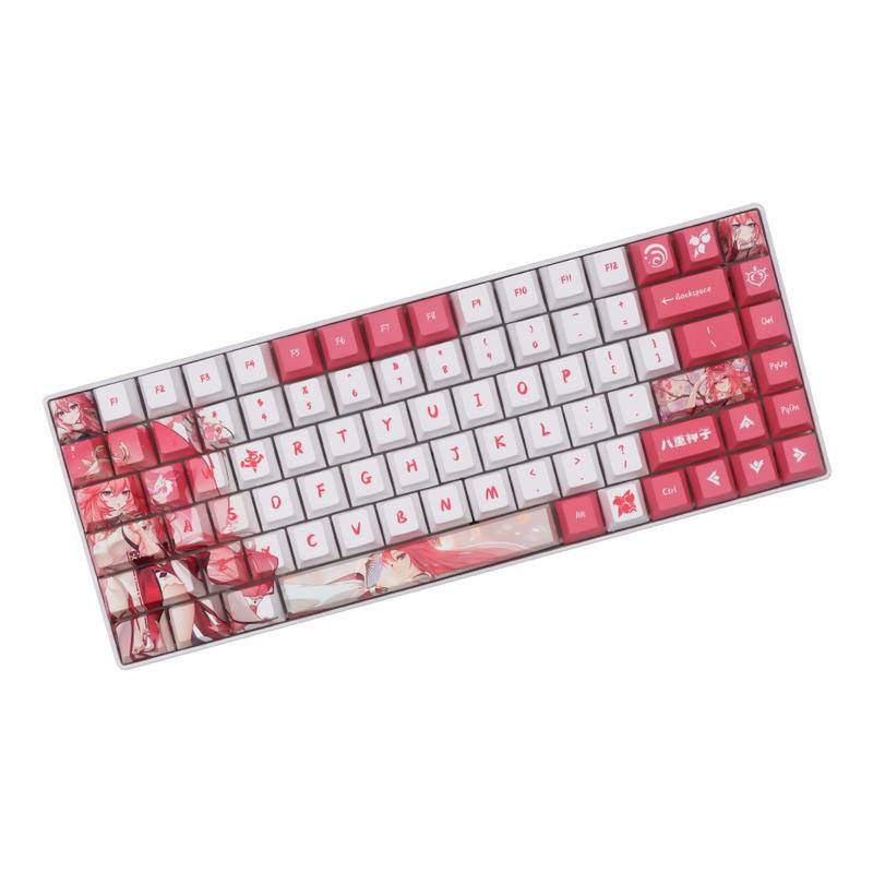 Set 132 Nút Bàn Phím Genshin Impact Yae Miko Keycap PBT Màu Hồng Trắng Cá Tính Mechanical Keyboard Dye Sub