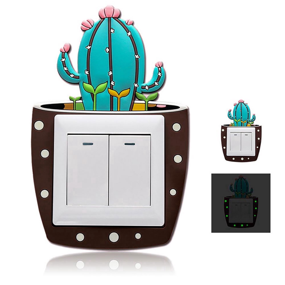 Sticker dán công tắc bằng silicone hình cây xương rồng 3D xinh xắn