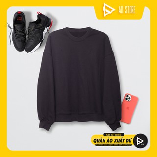 Áo Thun Sweater Nam Nữ, Áo Nỉ Nam Dài Tay Cổ Tròn Unisex Vải Cotton Dày Giữ Nhiệt Màu Đen Basic