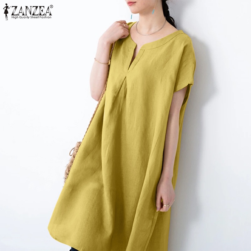 Zanzea Áo Sơ Mi Tay Ngắn Cổ Chữ V Màu Trơn Phong Cách Vintage Dành Cho Nữ