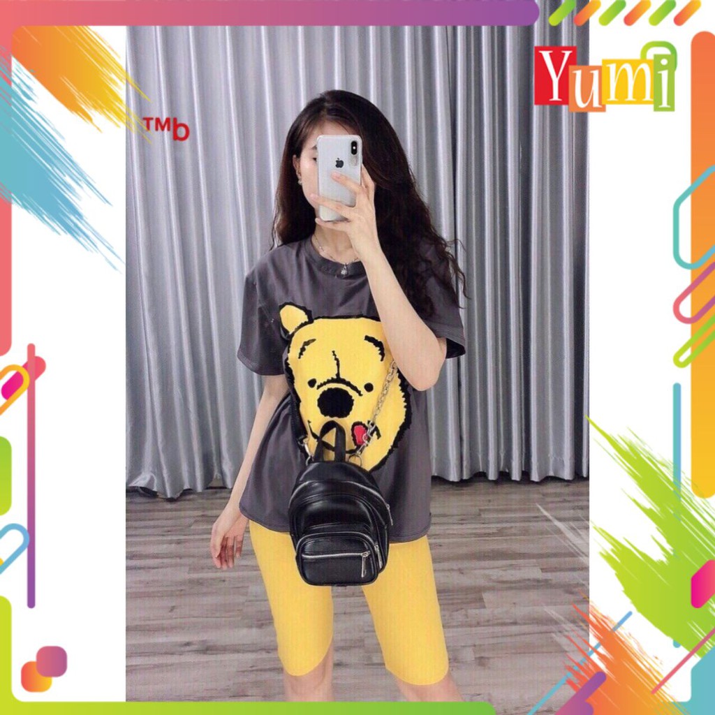 Sét bộ nữ đẹp quần lững áo tay ngắn in hình con gấu thời trang xuân hè thu đông S76