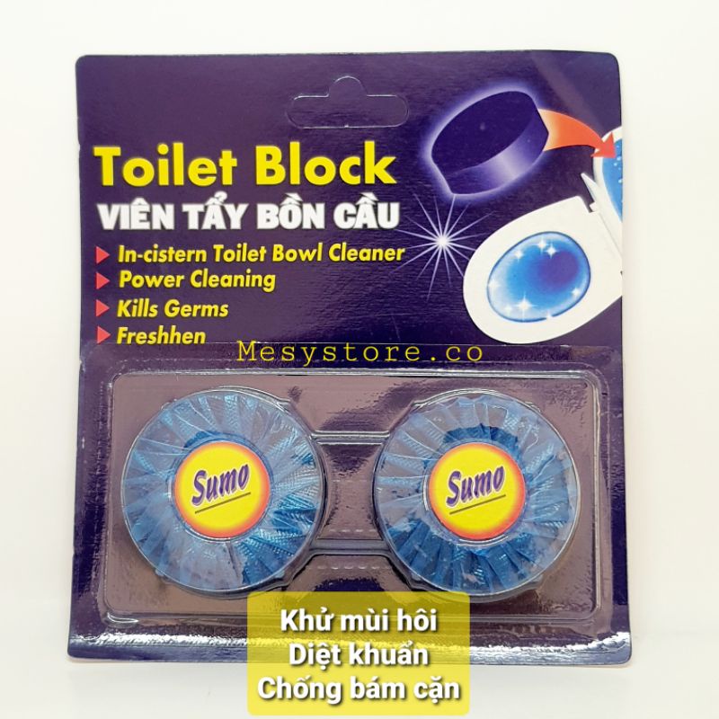 Combo 2 Viên Tẩy Bồn cầu Sumo Toilet Block Khử Mùi Hôi Diệt Khuẩn Chống Bám Cặn