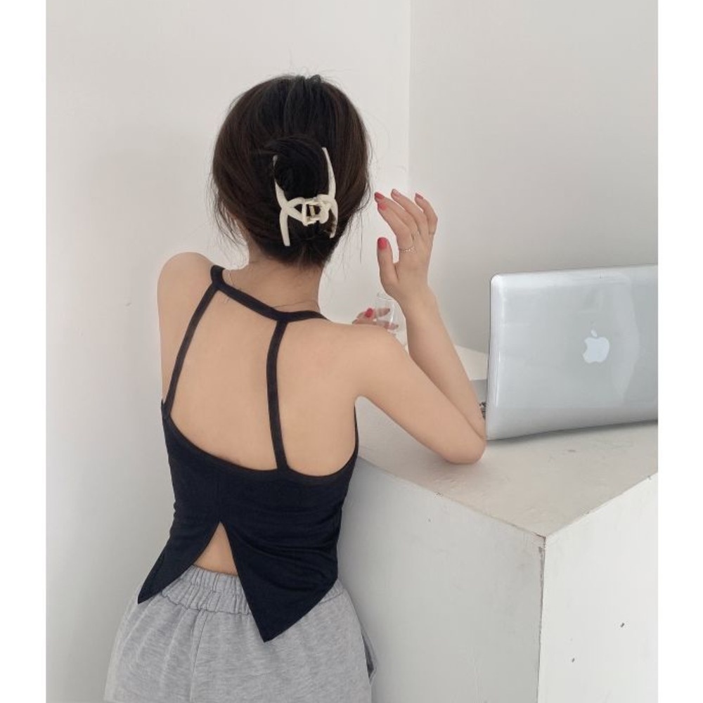 Ahoyeap Áo hai dây ngắn có đệm ngực thiết kế lưng đẹp quyến rũ thời trang mùa hè cho nữ