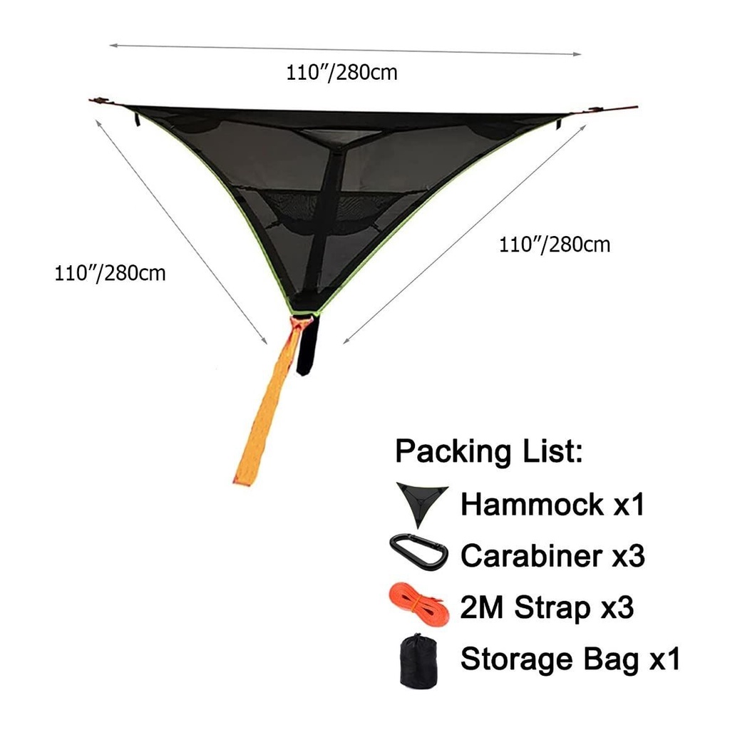 Võng Cắm Trại Kích Thước Lớn 400*400*400Cm Võng Di Động Nhiều Người Lều Bầu Trời Nhà Cây 3 Điểm Võng Tam Giác Ngoài Trời