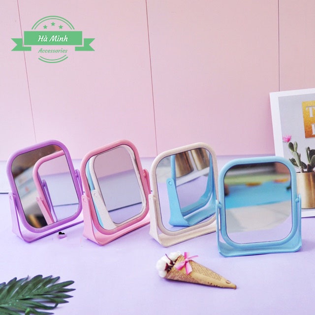 Gương Tang Điểm Để Bàn Lúa Mạch 2 Mặt Gương Xoay 360 Độ